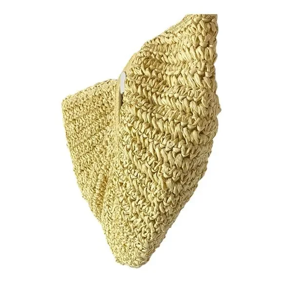 Ramla Woven Raffia Creasant Top Handle Bag Purse Tan Straw Boho Beach Vacation - Picture 5 of 6